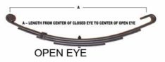 OPEN EYE SPRINGS SLIDES ON BUSHING LOCATED IN OPEN EYE SECTION. LENGTH IS FROM CENTER OF CLOSED EYE TO CENTER OF OPEN EYE
